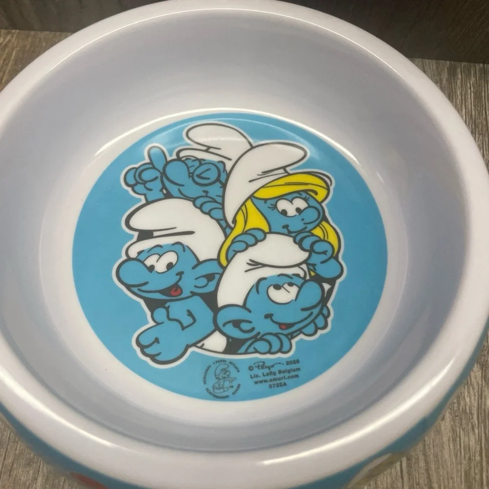 Nostalgic The Smurfs Pet Bowl Food Water Dish Blue Plastic 6” W 2” H Cat Dog